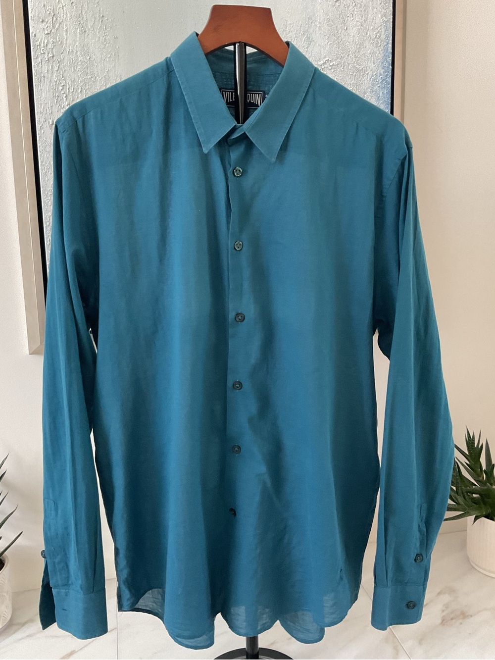 VILEBREQUIN Cotton Voile in a Dark Turquoise Shade Long-Sleeve Button-Up Shirt